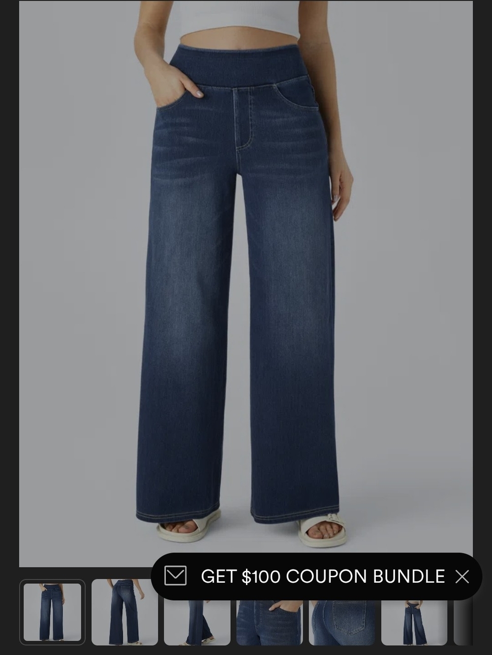 HALARA Dark Blue Wide-Leg Pull-On Jeans